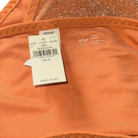 NWT! Aerie Shine 90s High Cut Cheeky Bikini Swim Bottom in Bronze - Size Small - Picture 5 of 5